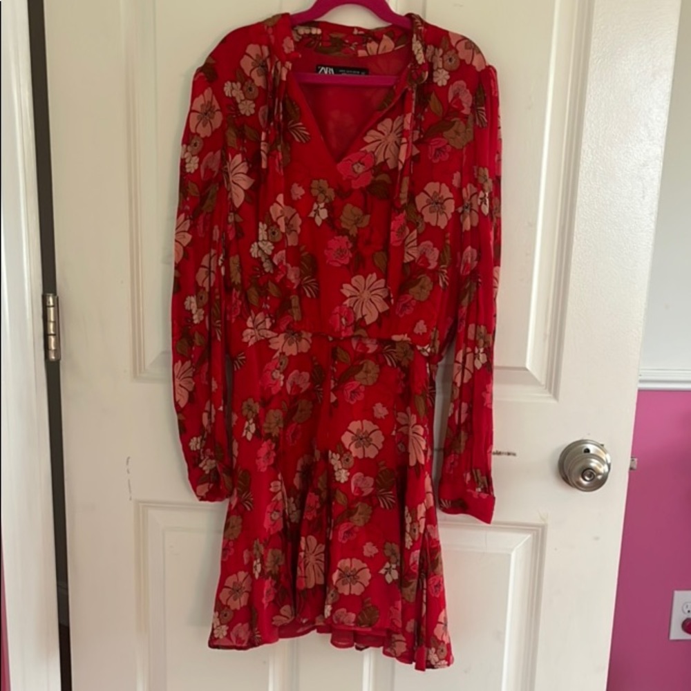 Zara Red and Brown Floral Dress